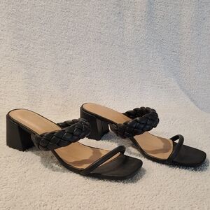 Black Braided Block Heel Sandals